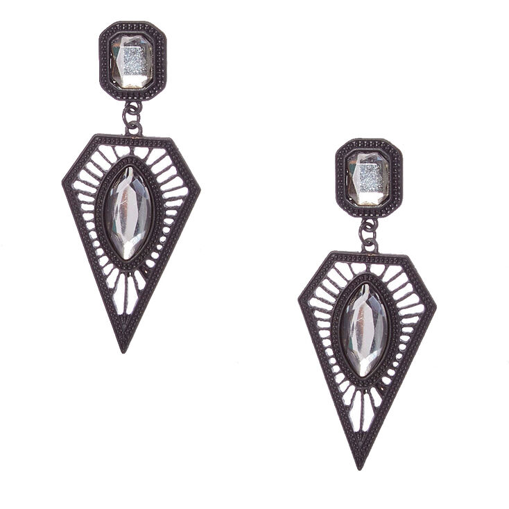 Clear Gem Black Geometric Drop Earrings,