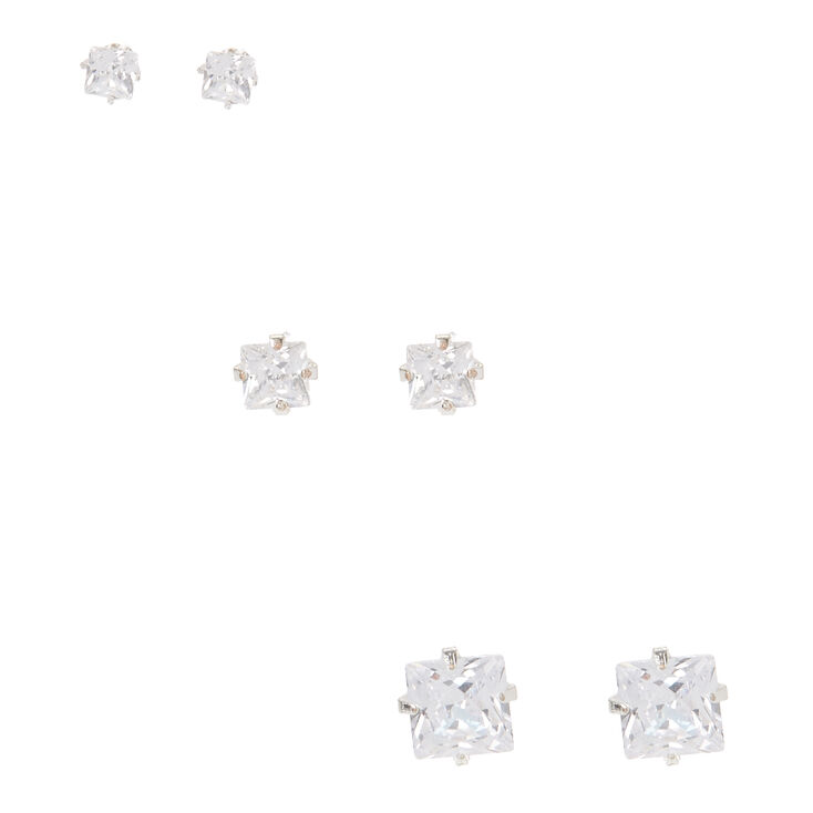 Silver Martini Set Graduated Square Crystal Studs,