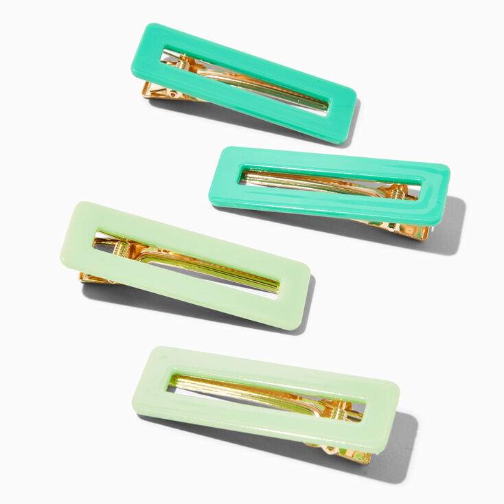Green Mix Rectangular Cutout Hair Clips - 4 Pack,