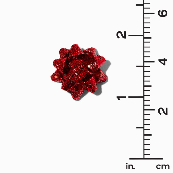 Glittery Red Gift Bow Stud Earrings,