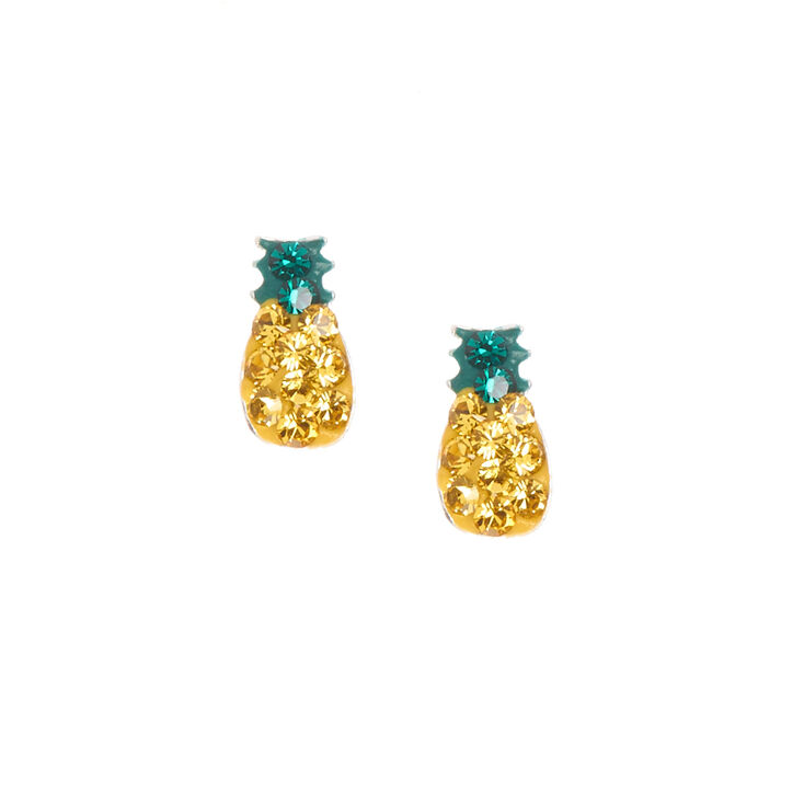 Sterling Silver Crystal Pineapple Stud Earrings,