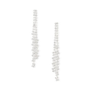 Silver 3&quot; Embellished Zig Zag Drop Earrings,