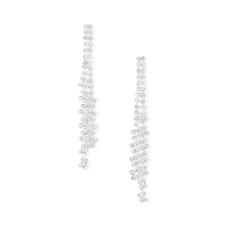 Silver 3&quot; Embellished Zig Zag Drop Earrings,