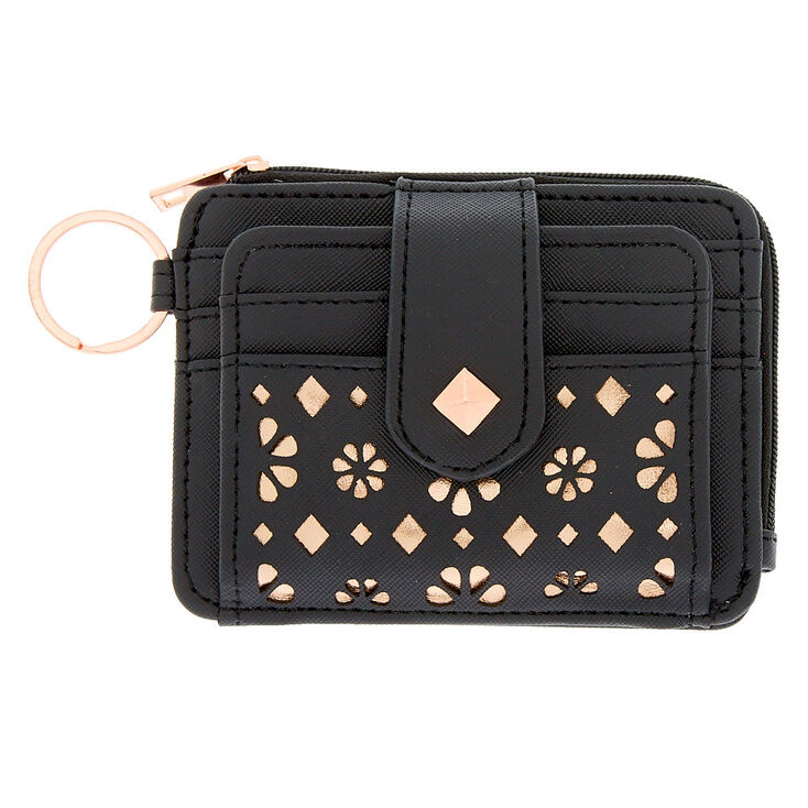 Rose Gold Accent Cutout Coin Purse - Black,