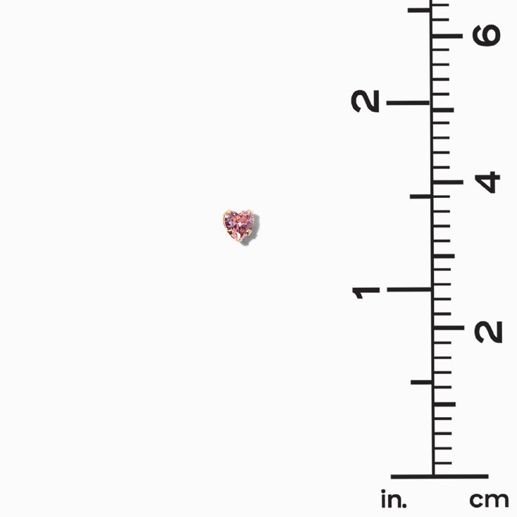 14K Gold Cubic Zirconia Pink Heart Stud Earrings - 4MM,