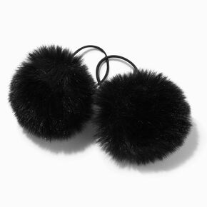 Black Faux Fur Pom Pom Hair Ties - 2 Pack,