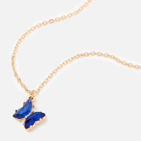 Butterfly Birthstone 16&quot; Gold Pendant Necklace - March,