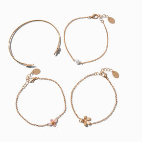 Gold Cherry Blossom Chain &amp; Cuff Bracelet Set - 4 Pack,