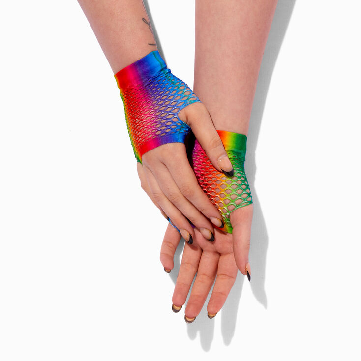 Rainbow Fishnet Fingerless Gloves