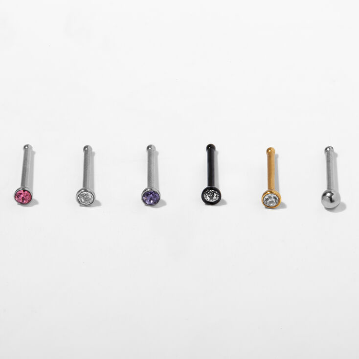 Mixed Metal 20G Crystal Nose Studs - 6 Pack,