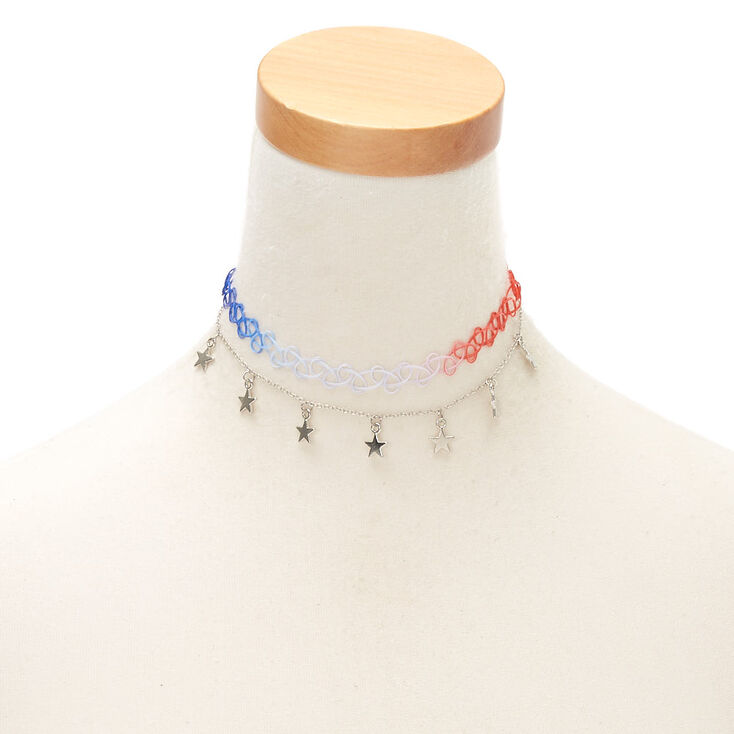 Silver USA Star Choker Necklaces - 2 Pack,