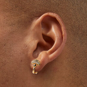 Gold-tone Cubic Zirconia Mushroom Clip-On Earrings ,