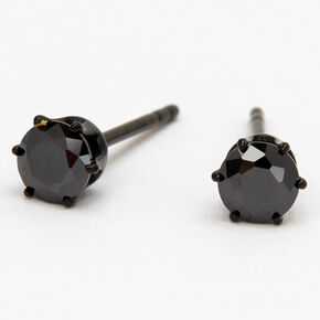 Black Titanium Cubic Zirconia Round Stud Earrings - 4MM,