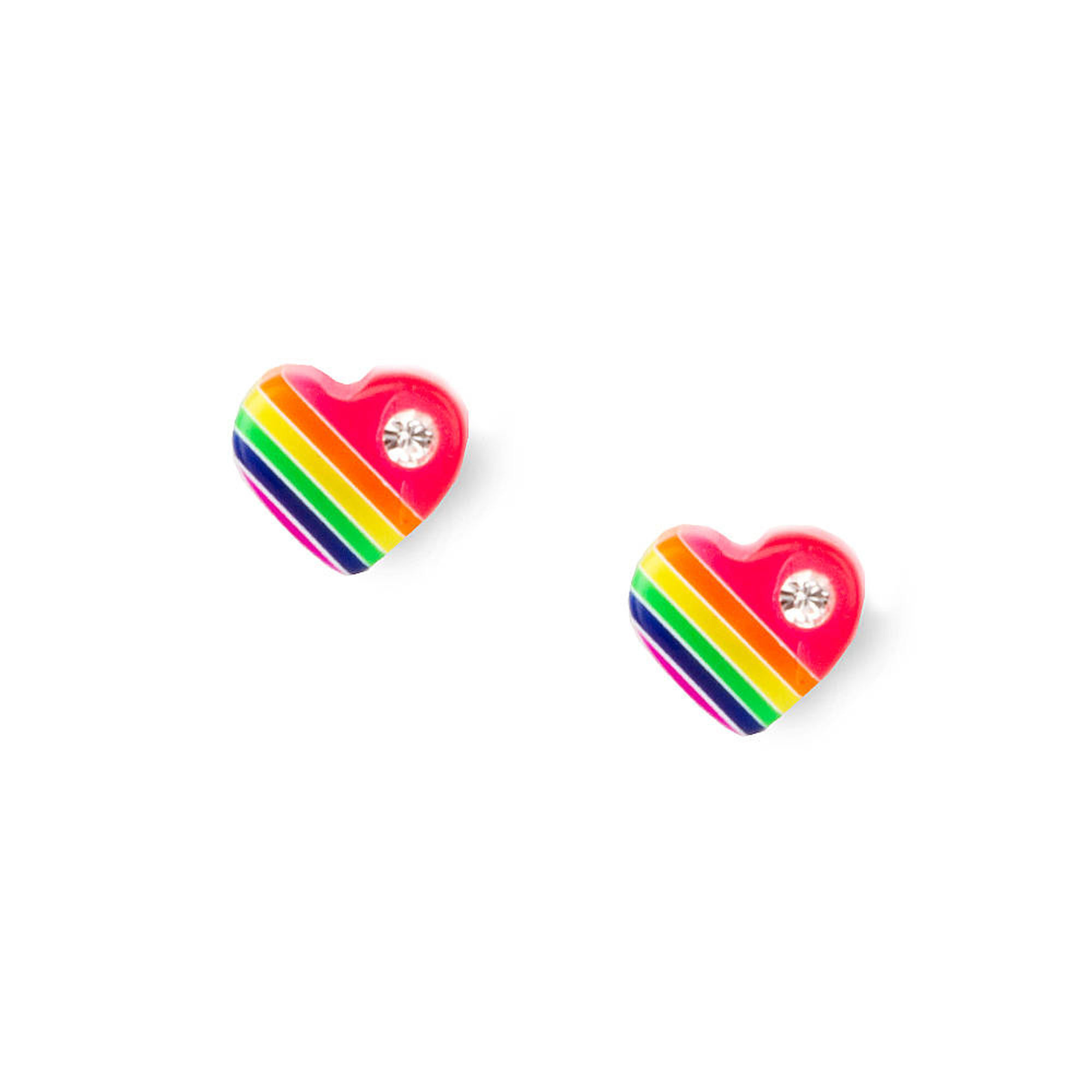 Sterling Silver Rainbow Crystal Heart Stud Earrings | Icing US