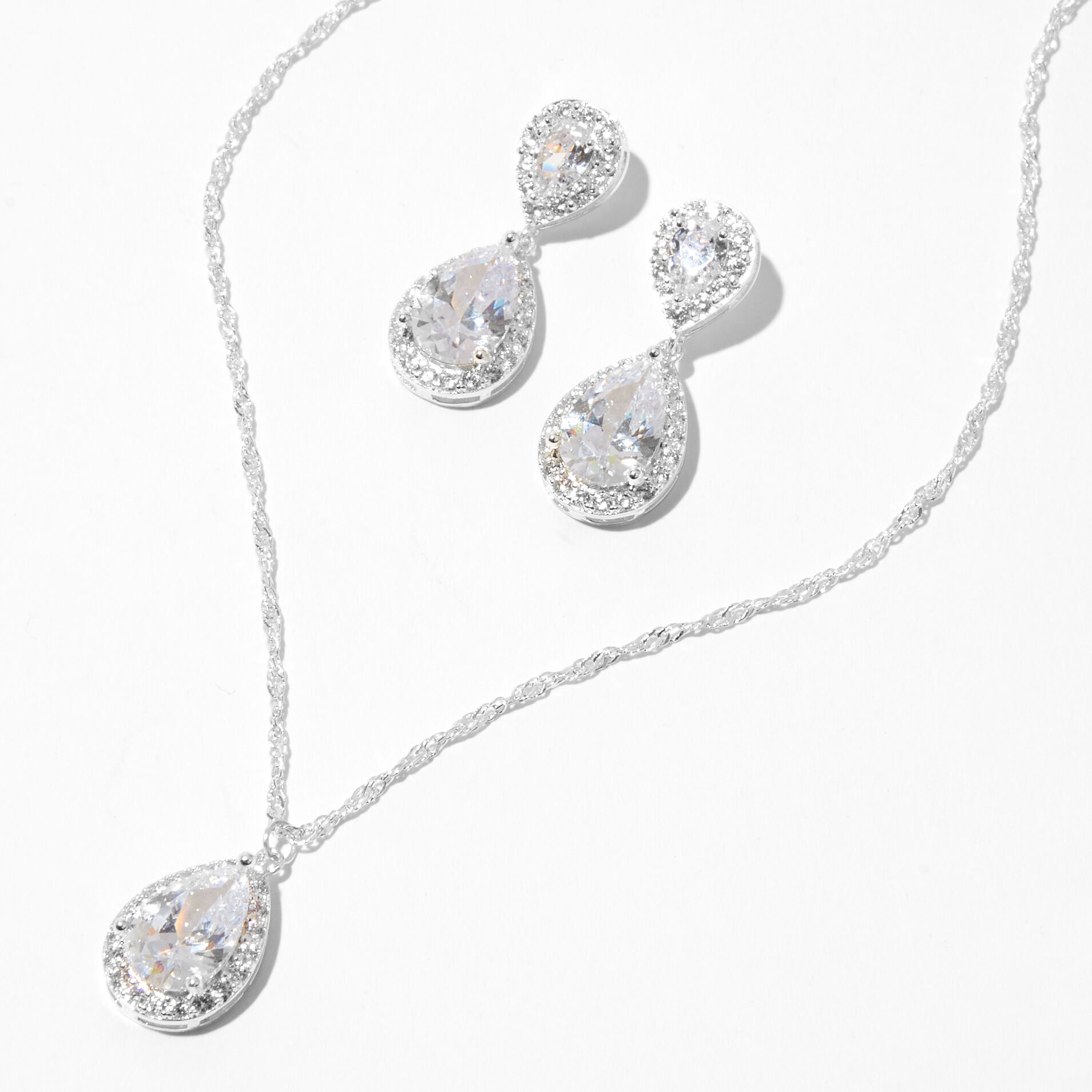 Silver Rhinestone Halo Teardrop Jewelry Set 2 Pack Icing US