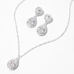 Silver Rhinestone Halo Teardrop Jewelry Set - 2 Pack,