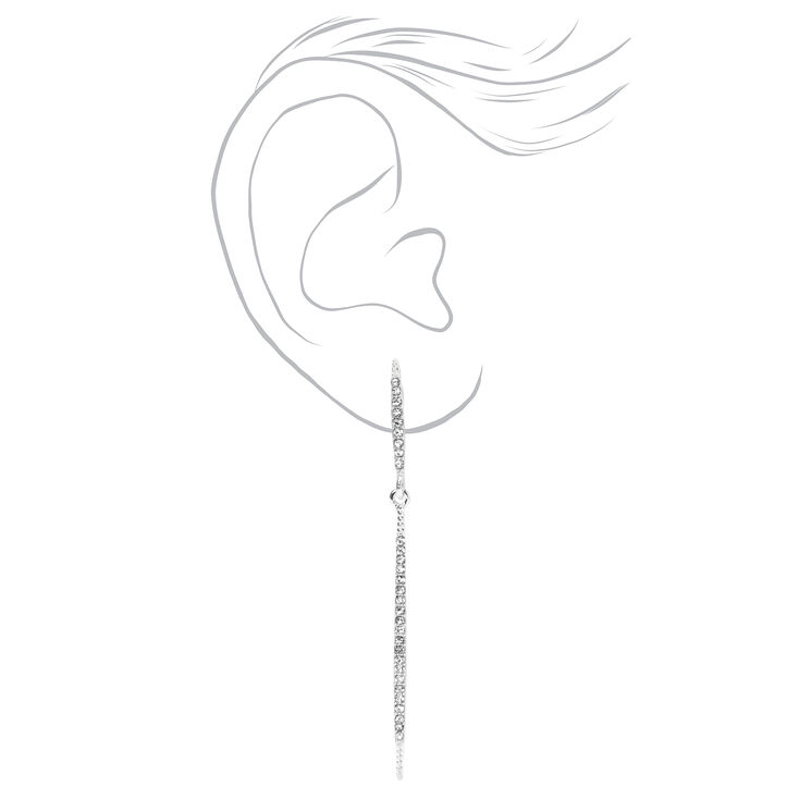 Silver 3&quot; Rhinestone Linear Drop Earrings,