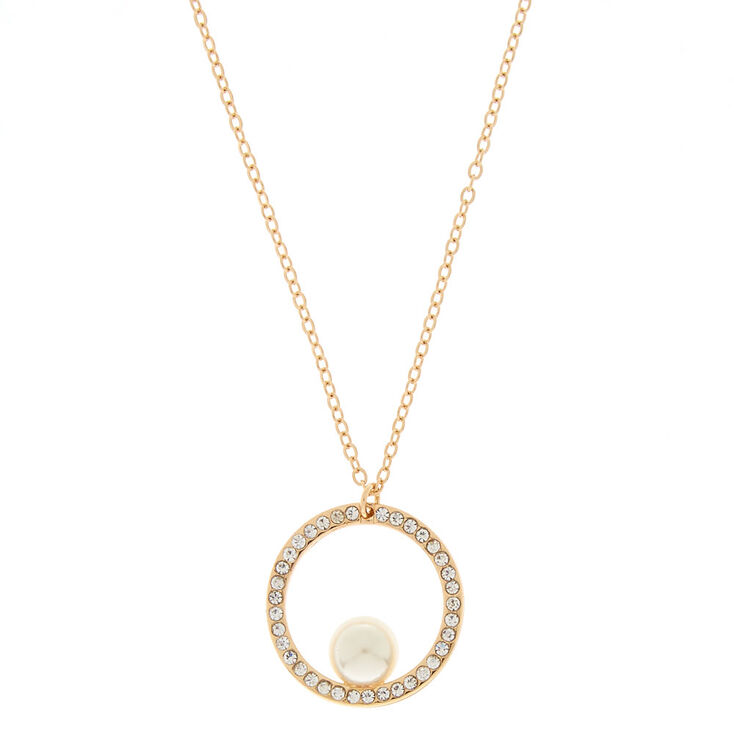 Gold Pearl Open Circle Pendant Necklace,