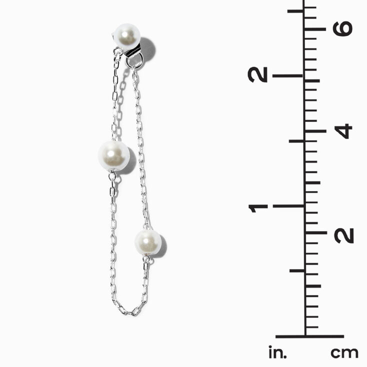 Silver 2&quot; Pearl Front &amp; Back Drop Earrings,
