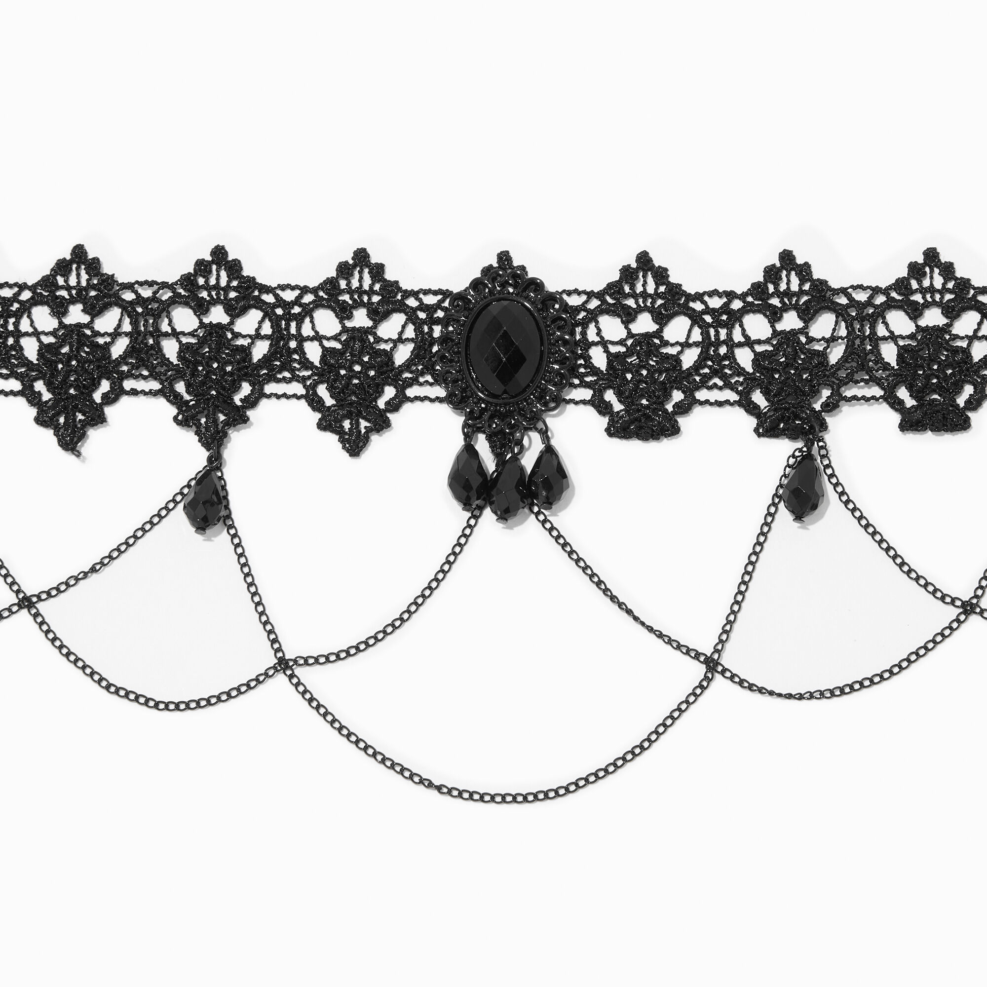 Beaded Black Lace Choker Necklace
