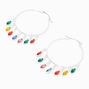 Gemstone Christmas Lights 50MM Silver-tone Hoop Earrings,
