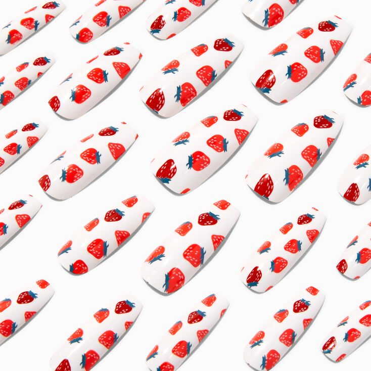 Strawberry  XL Coffin Vegan Faux Nail Set - 24 Pack,