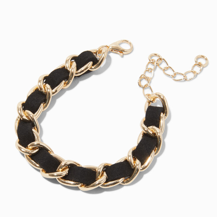 Black Cord Gold-Tone Woven Bracelet ,