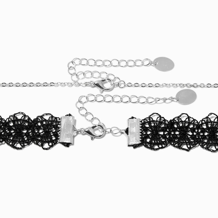 Black Lace &amp; Rose Pendant Choker Necklaces - 2 Pack,