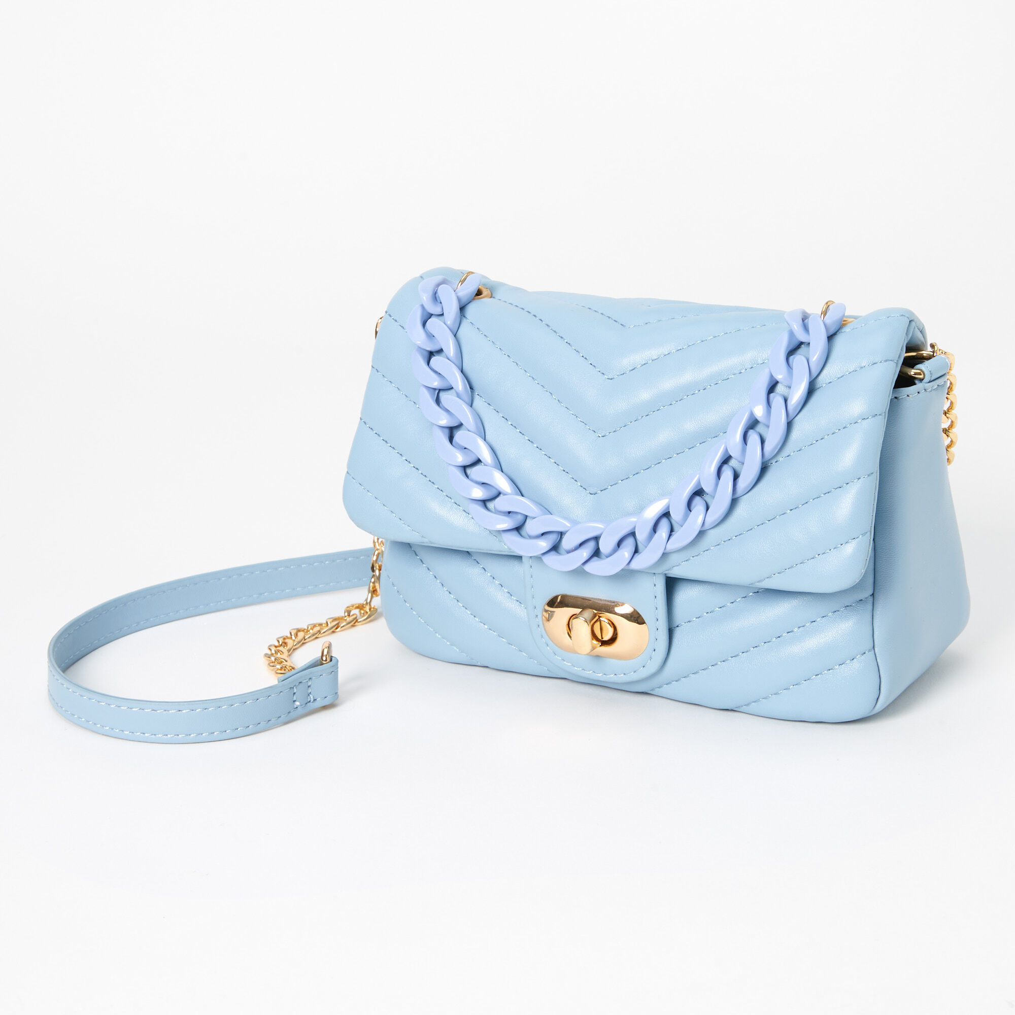 Light Blue Quilted Chainlink PVC Crossbody Bag