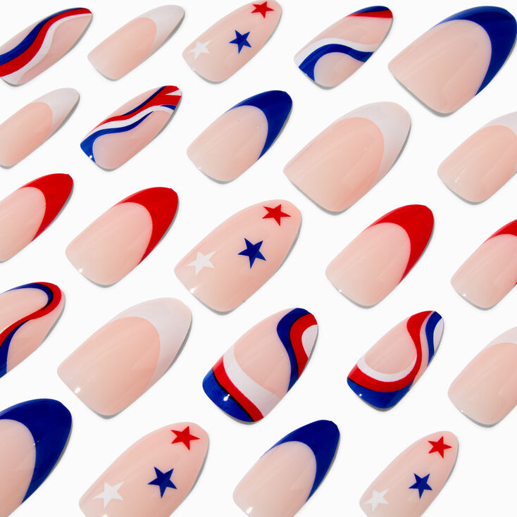 Stars, Stripes, &amp; Swirls Stiletto Press On Faux Nail Set - 24 Pack,