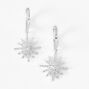Silver 1&quot; Cubic Zirconia Starburst Drop Earrings,