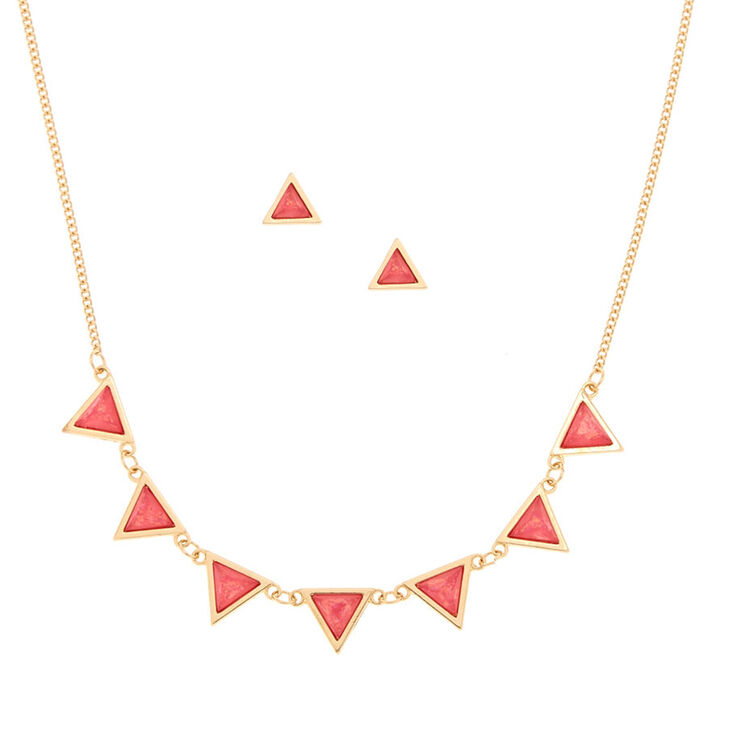 Pink Triangle Statement Necklace & Earrings Set,