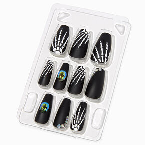 Embellished Skeleton Stiletto Press On Faux Nail Set - 24 Pack,