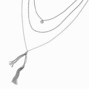 Silver-tone Tassel Bolo Disc Extended Length Multi-Strand Necklace,