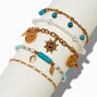 Turquoise &amp; Pearl Gold-tone Disc Bracelet Set - 5 Pack,