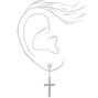 Silver 1&quot; Embellished Cross Drop Earrings,