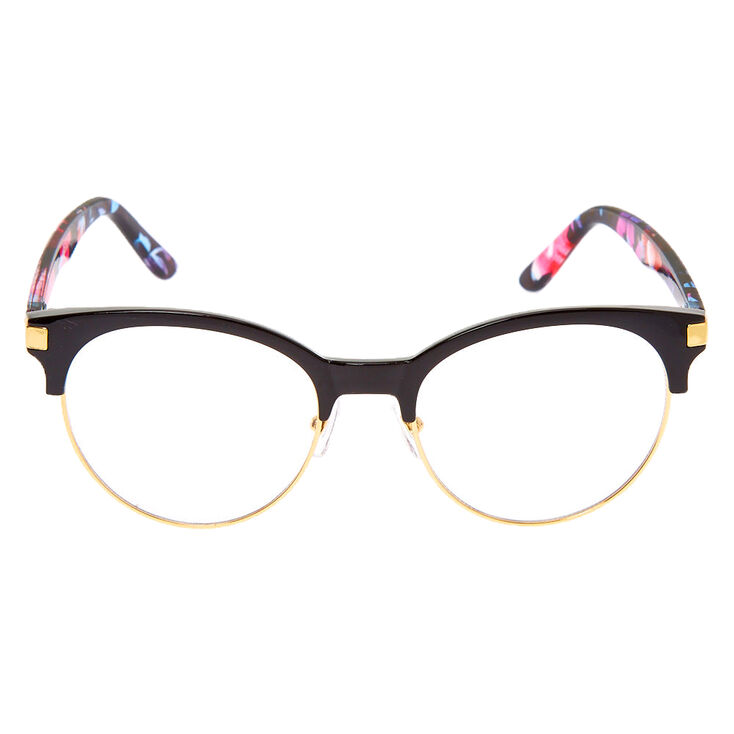 Gold Floral Browline Clear Lens Frames - Black,