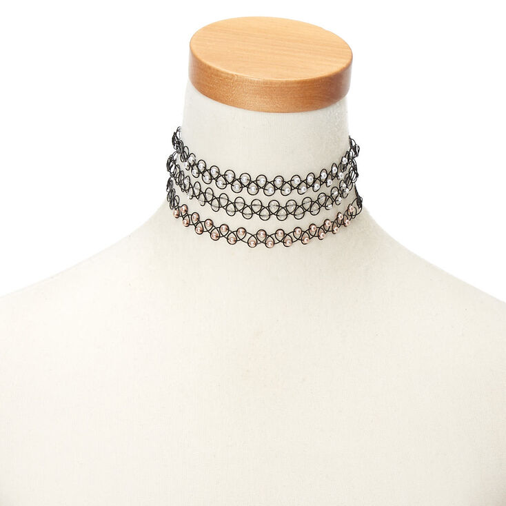 Beaded Tattoo Chokers - Black, 3 Pack,