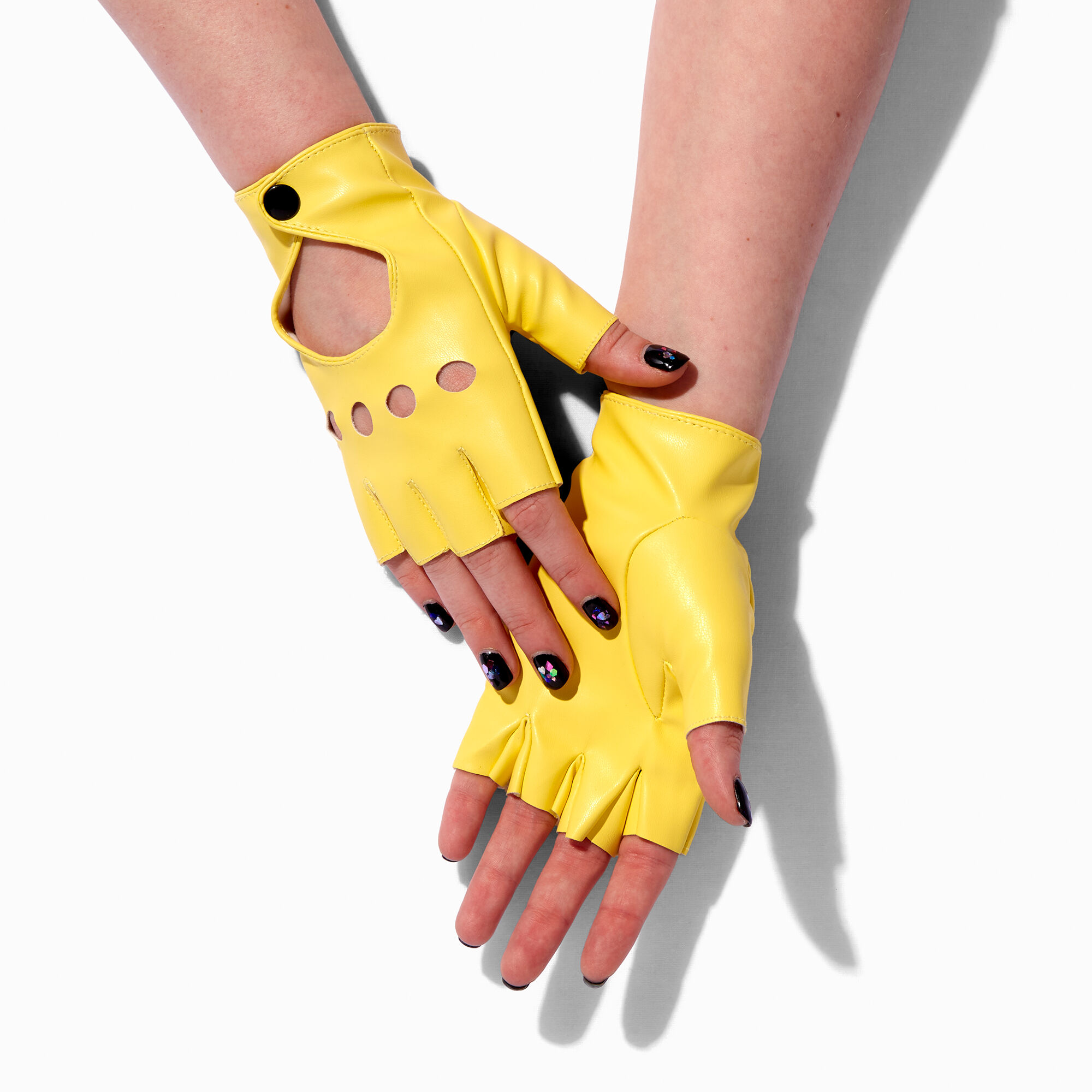 Yellow leather sale fingerless gloves