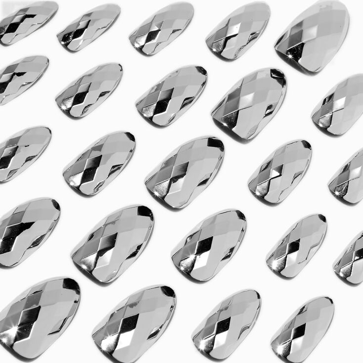 Silver Disco Ball Stiletto Vegan Faux Nail Set- 24 Pack,