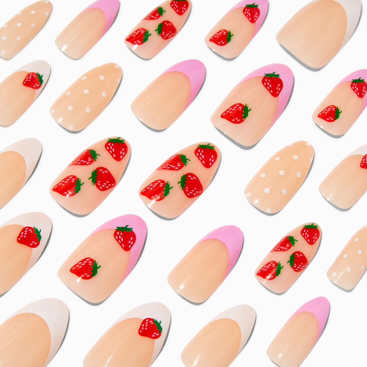 Strawberry Icing Stiletto Vegan Faux Nail Set - 24 Pack,