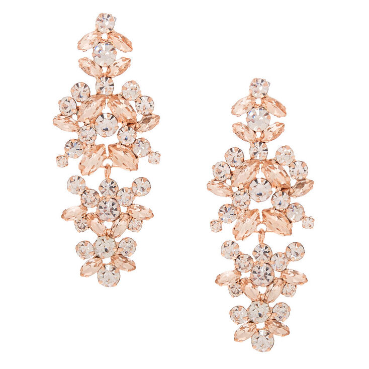 Rose Gold Rhinestone 2" Bouquet Drop Earrings,