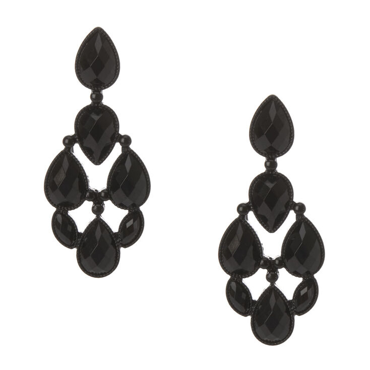 Black Stone Teardrop Drop Earrings,