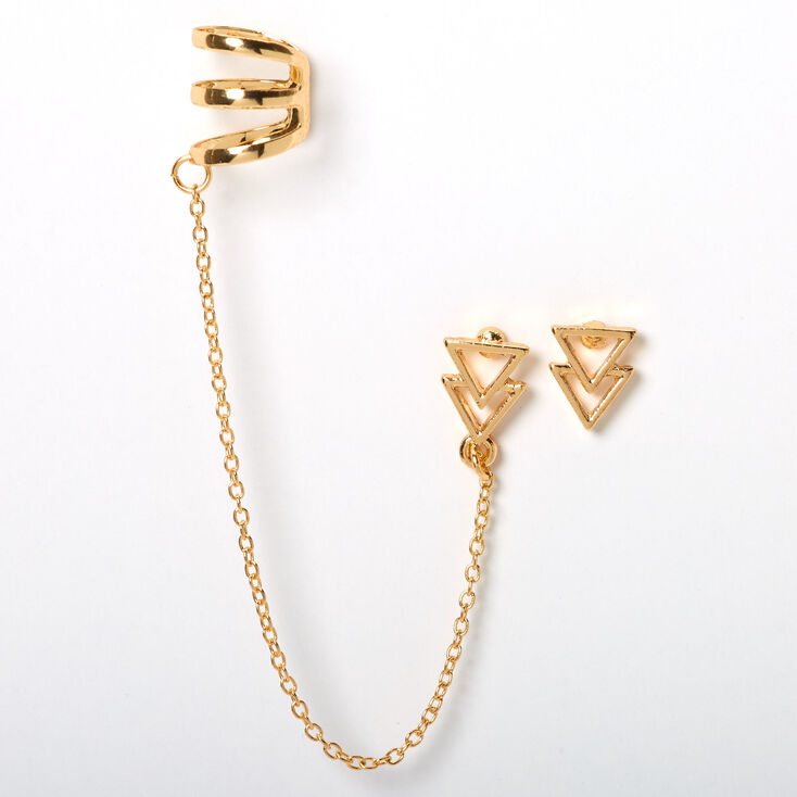 Gold Double Triangle Connector Earrings,