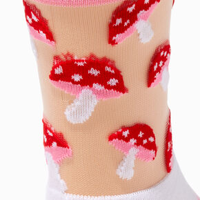 Embroidered Red Mushrooms Sheer Crew Socks,