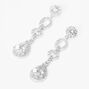 Cubic Zirconia Teardrop Silver Chain Link 2&quot; Drop Earrings,