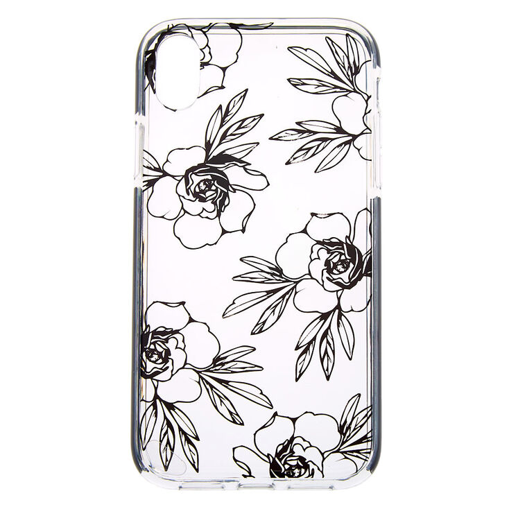 Black Floral Clear Protective Phone Case - Fits iPhone XR,