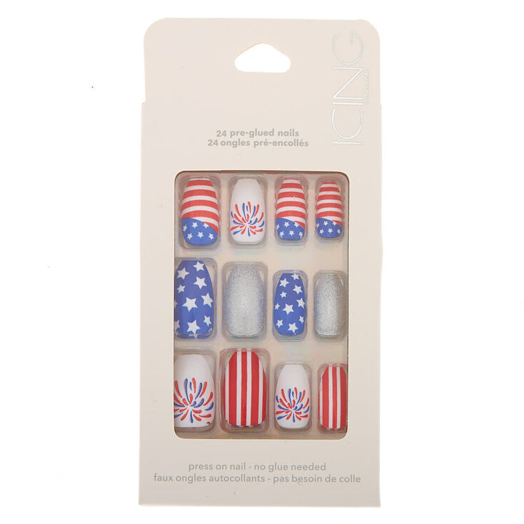 American Flag Coffin False Nails - 24 Pack,