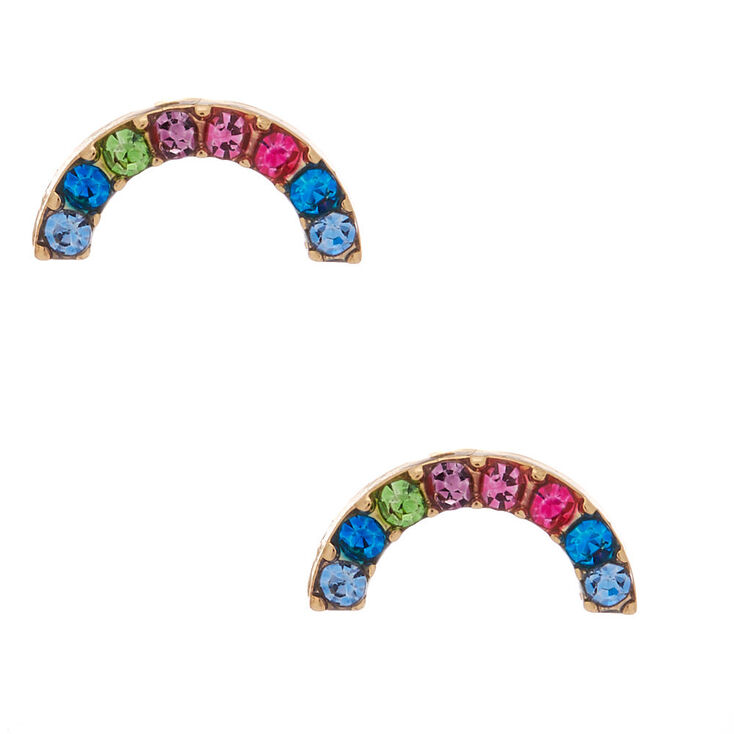 Gold Moon Stud Earrings - Rainbow,
