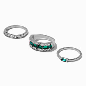 Emerald Green Rhinestone Ring Stack - 3 Pack,